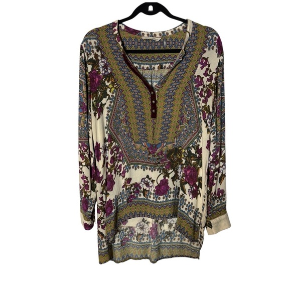 Soft Surroundings Paloma Floral Geometric Printed Velvet Tunic Top - Picture 3 of 10